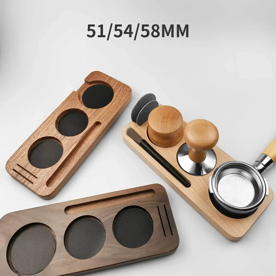 51/54/58 mm kávový držiak na kávu Kávový rukoväť prášok Drevená základňa Espresso Kávové doplnky Storage Bar barista