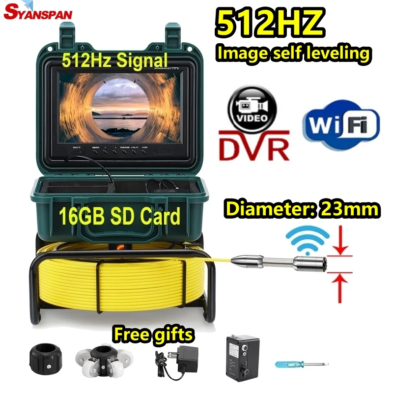 512Hz endoskop Camera HD Video Zväčšenie WiFi/ DVR VIDEO 9in SYANSPAN PIPE COMERACION COMERAP, KANADEL DRAIN ENDOSCOPOP