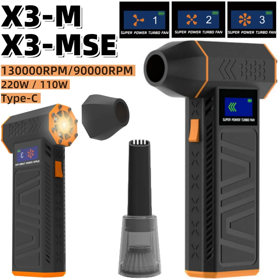 52 m/s Prenosný turbo ventilátor 130000 ot./minpm Mini Turbo Jet Brushless bez ručného motora nabíjanie ventilátora typu C s nabíjaním napájacieho displeja Compu