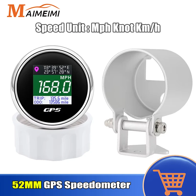 52 mm digitálny GPS rýchlomer MPH uzol KM/H Rýchlostný rozchod s kilometrom na obrazovku GPS TFT na obrazovke pre 12 V 24 V motocykle lodí s automobilom