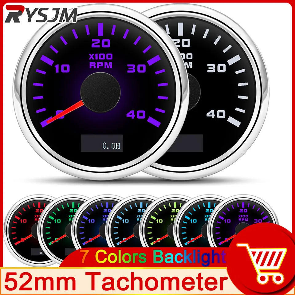 52 mm tachometer 7 farebné podsvietenie digitálny tacho meter 3000/4000/6000/7000/8000 ot./min.