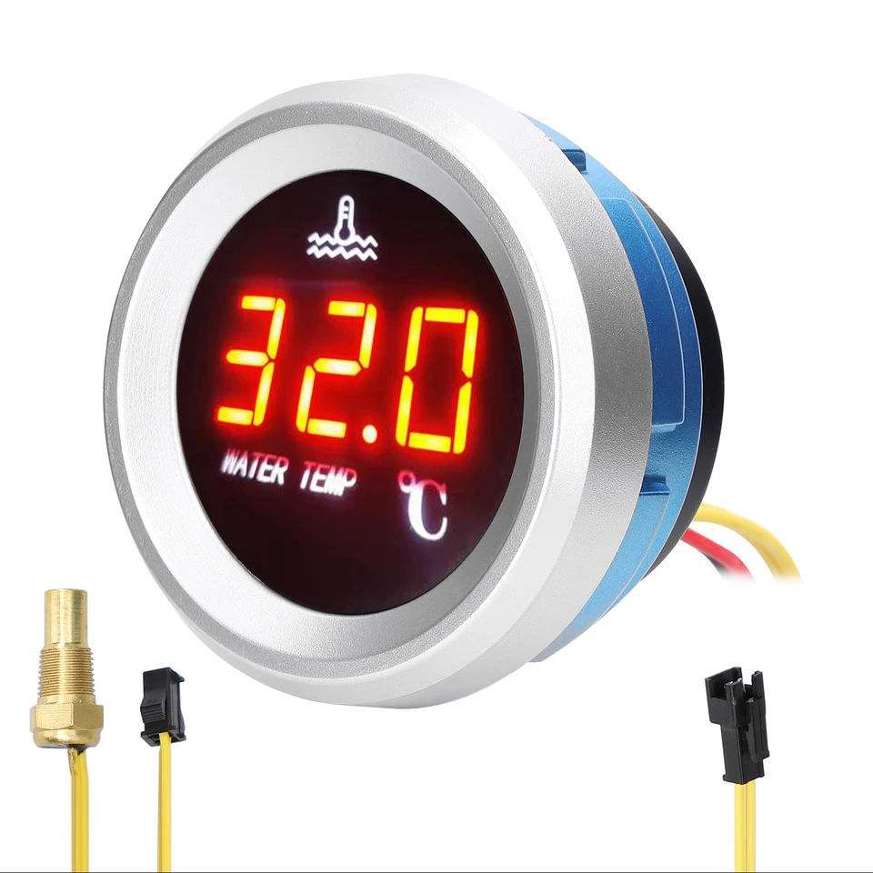 52 mm teplota voda-Digitálny merač Digitálny merač LED displej 9-36V s funkciou alarmu snímača teploty