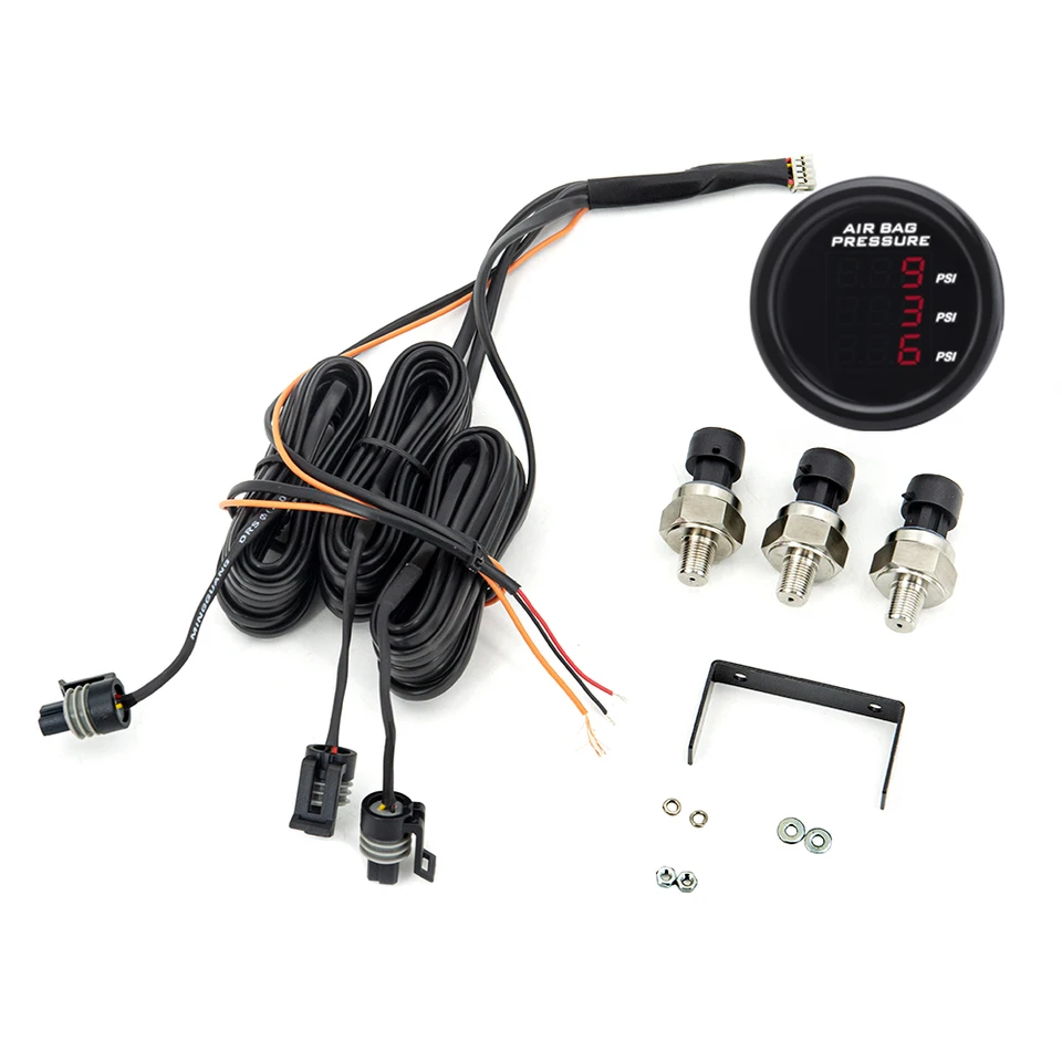52 mm trojitý displejový rozchod vzduchu PSI Vzduchová zavesenie červená a modrá LED s elektrickými snímačmi 3ks 1/8npt