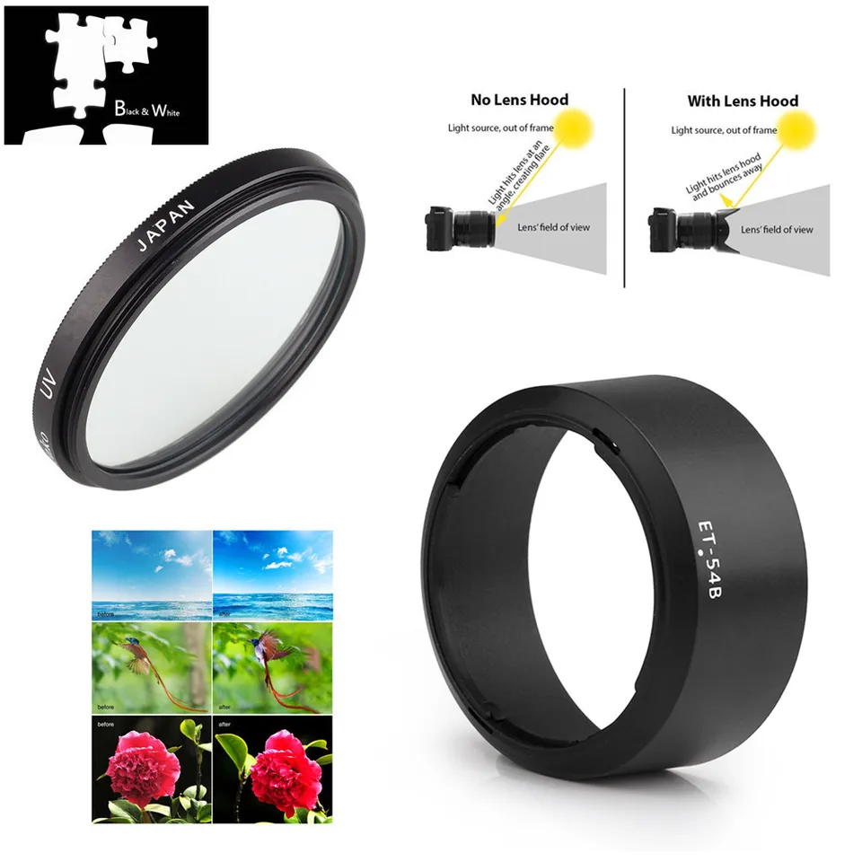 52 mm UV filter ET54B Hood Hood pre Canon EF-M 55-200 mm f/4,5-6.3 je šošovka STM na EOS M200 M100 M50 M10 m6 m5 m2 m2 m fotoaparát