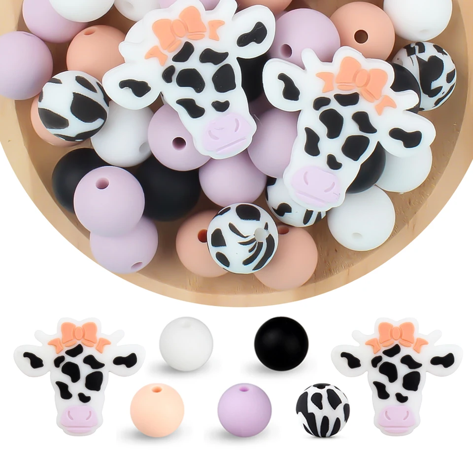 52ks 15 mm kravské vzory silikónové korálky Farebné ohniskové guľôčky DIY šperky Vyrábajú pre náhrdelníky Keychain Náramky Ručne vyrobené zásoby