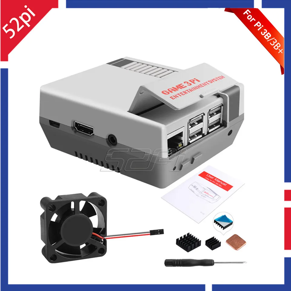 52PI Game 3PI CASE KIT ABS Funkčné chladiace ventilátory Fan Screcks Screwdrirs pre Raspberry Pi 3B+ / 3B / 2B