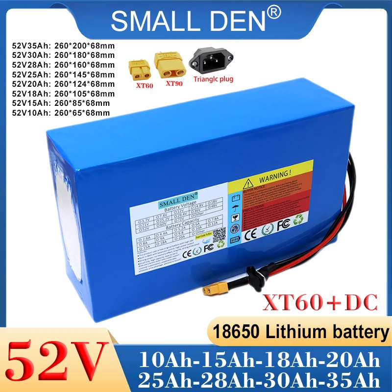 52V 10AH 15AH 20AH 25AH 28AH 30AH 35AH 18650 LITHIUNÁ BATÍVNA BATÍVA 14S10P 1500W