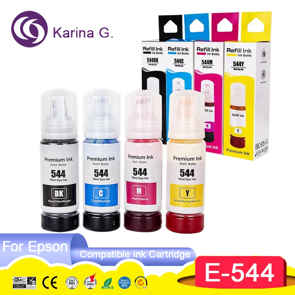 544 T544 Premium farebná kompatibilná s fľašou na základe doplňovania Tinta Atrament pre Epson Ecotank L1210/L1250/L3110/L3150/L3210/L3250