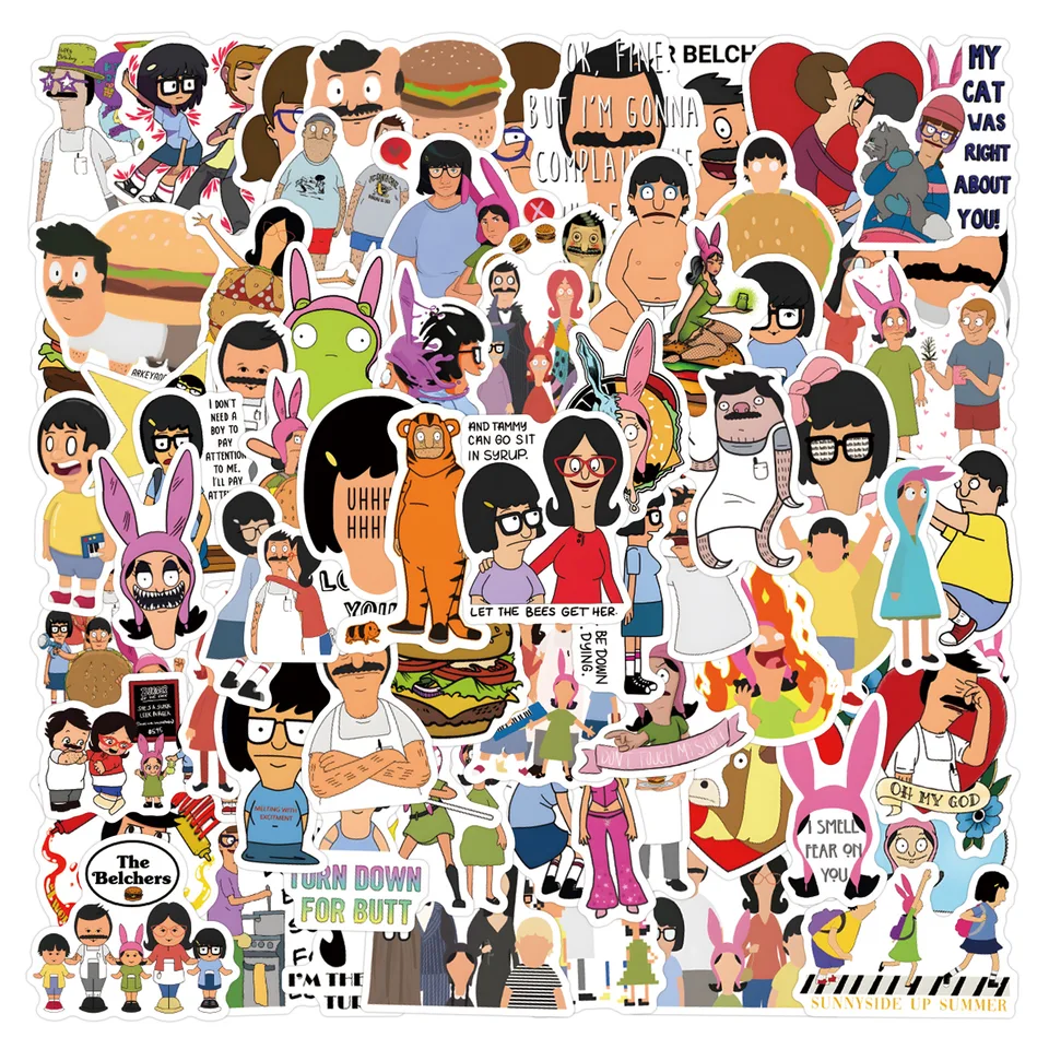 55/110ks karikatúra Bobs Burgers Graffiti Stickers DIY Telefón NAPOHLÁDA PRAVIDLA PRAVIDLA PRAVIDLA PRAPOJENIE Poháre pre laptop pre deti