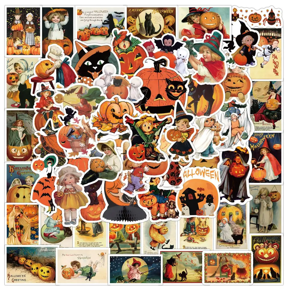 55/60ks Halloweenské nálepky Hallow Pumpkin Witch Graffiti DIY batožina laptop laptop skateboardový nálepka na nálepku