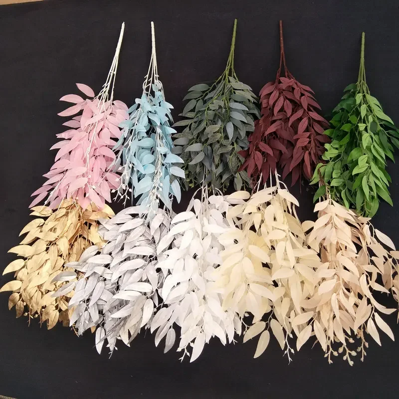 55 cm Artificial Leaf Vine Rastlina 5-Fork Leav Liste Svadba a svadobný sprievodca usporiadanie hodvábnej obrazovky Balíček vŕby listy