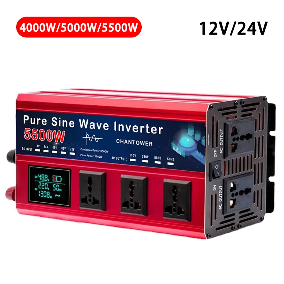 5500 W 5000 W Pure Sinus Wave Inverter 4000W DC 12V/24 V až AC 220V 50Hz napätie prevodníka automobilu Solar Power Inverter