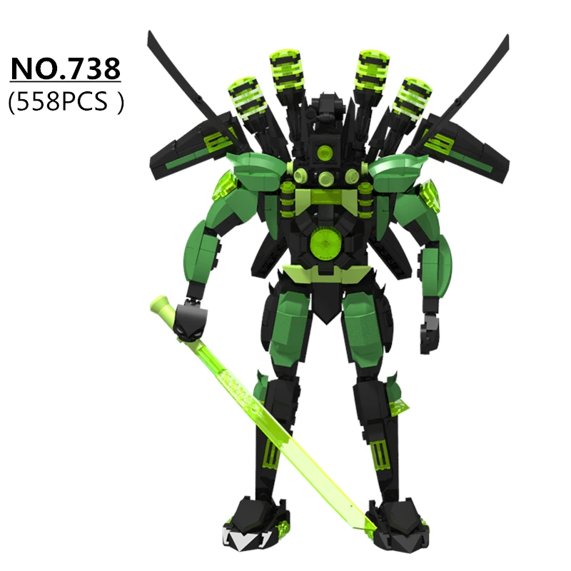558ks/set skibidi toaletný seriál Green Titan Sonar King Building Blocks DIY Zhromaždené tehly Hračky pre chlapcov vianočné darčeky
