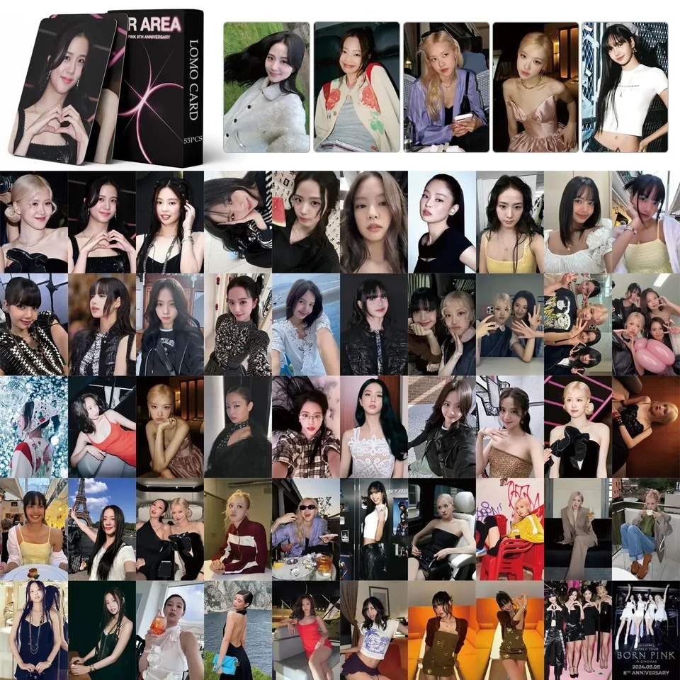 55ks/set Kpop narodený Pink 8. výročie Lomo Card Jisoo Jennie Lisa Rose Phocard Photocard For Fans Collection Gift