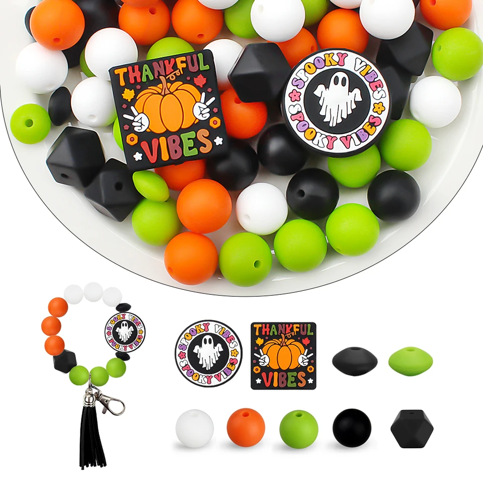 56ks Silikónové korálky cumlíce Halloween Téma korálky Sada pre šperky výroby DIY náramky Kľúčové šperky Darčeky Darčeky