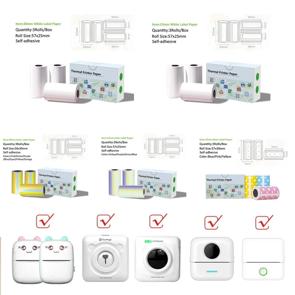 57 mm roll Thermal Paper Self-Abseshve Tlace Label Papers Nálepka pre vreckovú tepelnú tlačiareň Paperang P1 P6 A6 A8 Tlačiareň