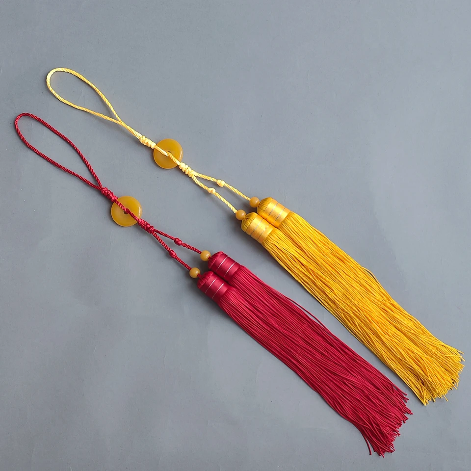 58 cm Tai Chi Sword Accessories Blatial Arts Taiji Sword Tassel Sword Tassel Kung Fu Wushu Čínsky uzol žltý jade prívesok