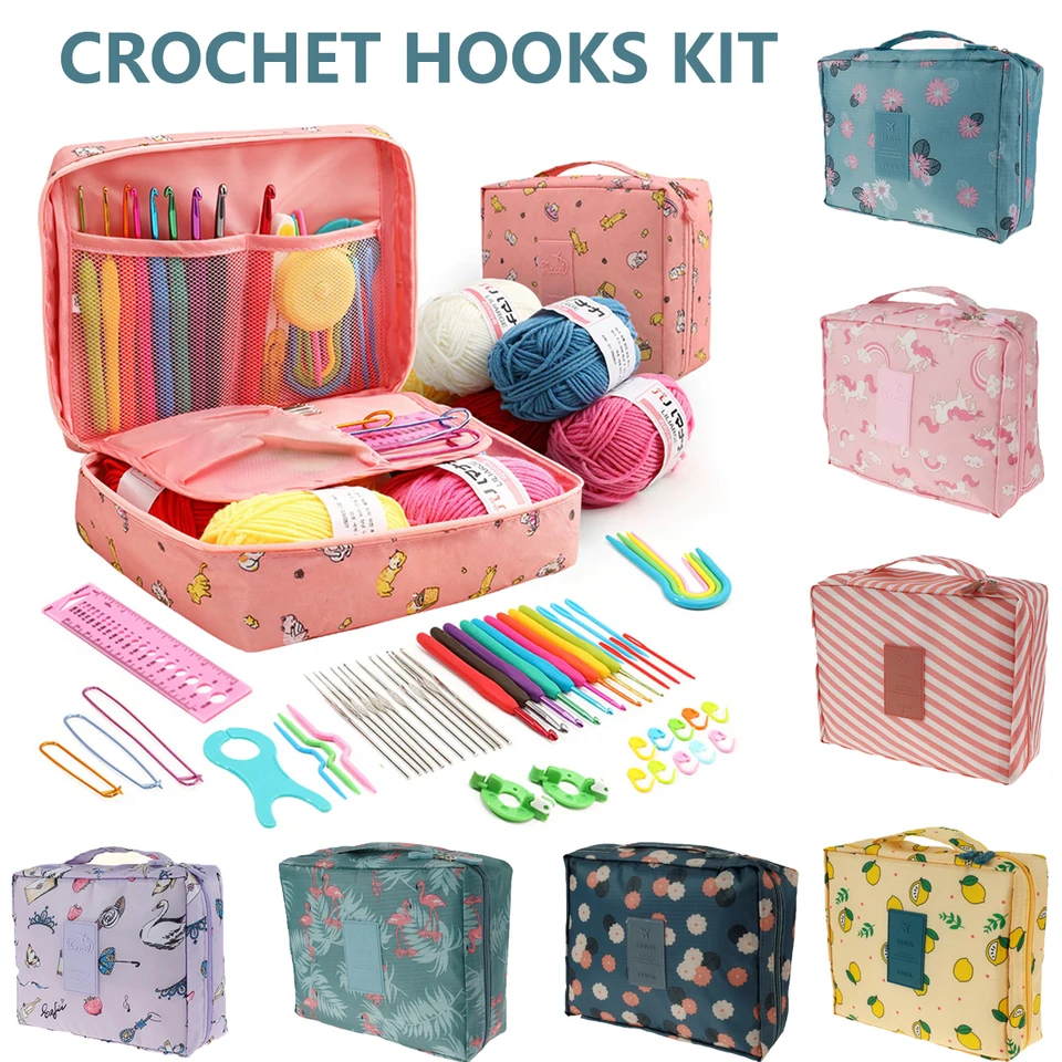59ks Crochet Kit Začiatočník Pletenie Štartér DIY pletenie priadze s ergonomickým háčkovaním nástroja pre začiatočníkov pre začiatočníkov Darček pre dospelých