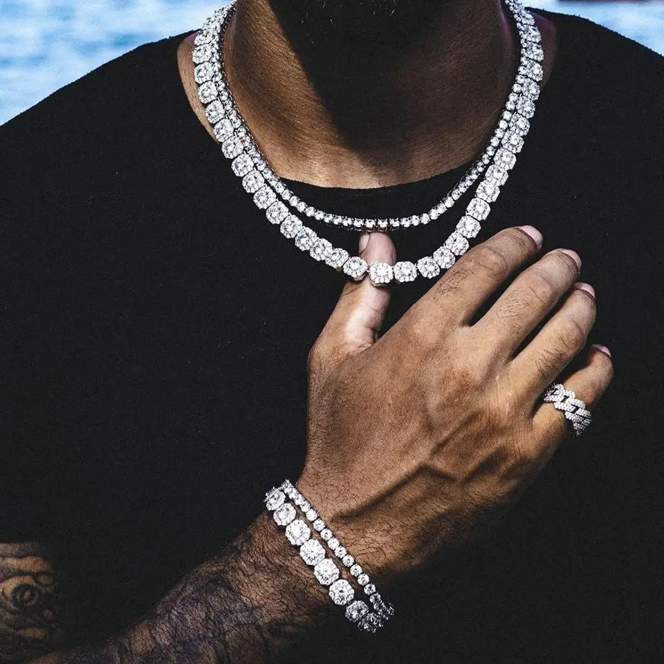 5A kubické zirkónia ľadové ľadové bling hip hop muži šperky plné ľad Cz klastra tenisový náhrdelník Náramok set hiphop šperky