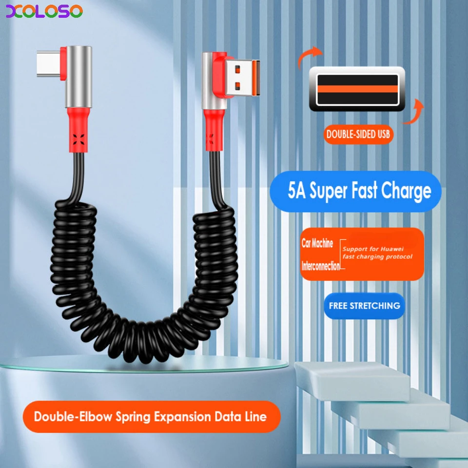 5A USB Typ C kábel Spring mobilný telefón rýchly nabíjajúci dátový kábel pre iPhone Huawei Xiaomi 12 Pro Poco F3 X4 GT OnePlus 10 Realme
