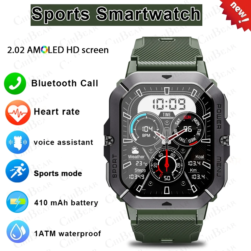 5ATM nepremokavé inteligentné hodinky Outdoor vojenské robustné muži Športové hodinky 410 mAh batérie 2.02 '' Bluetooth Call Smart Watch for Xiaomi