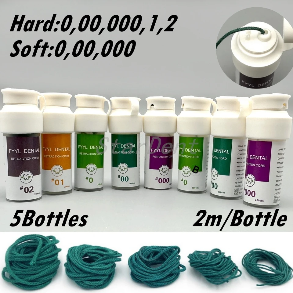 5botty zubné jednorazové jednorazové odtiahnutie Gingiválne stiahnuté pletená šnúra Bavlna Gum Line Sladko tvrdý zubný materiál spotrebný 000, 00,0,1, 2