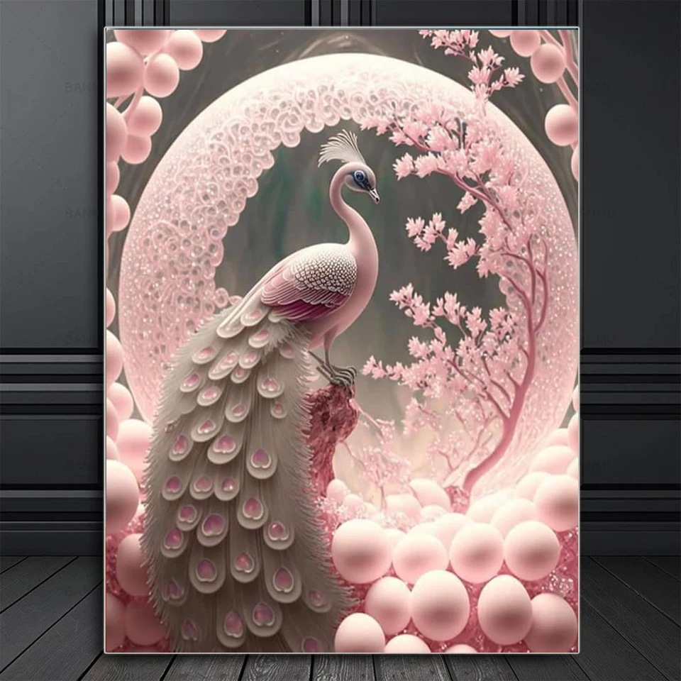 5D Diamond Painting Pink Peacock Cross Stitch Animal Diamond výšivka predaj mozaikových kamienok