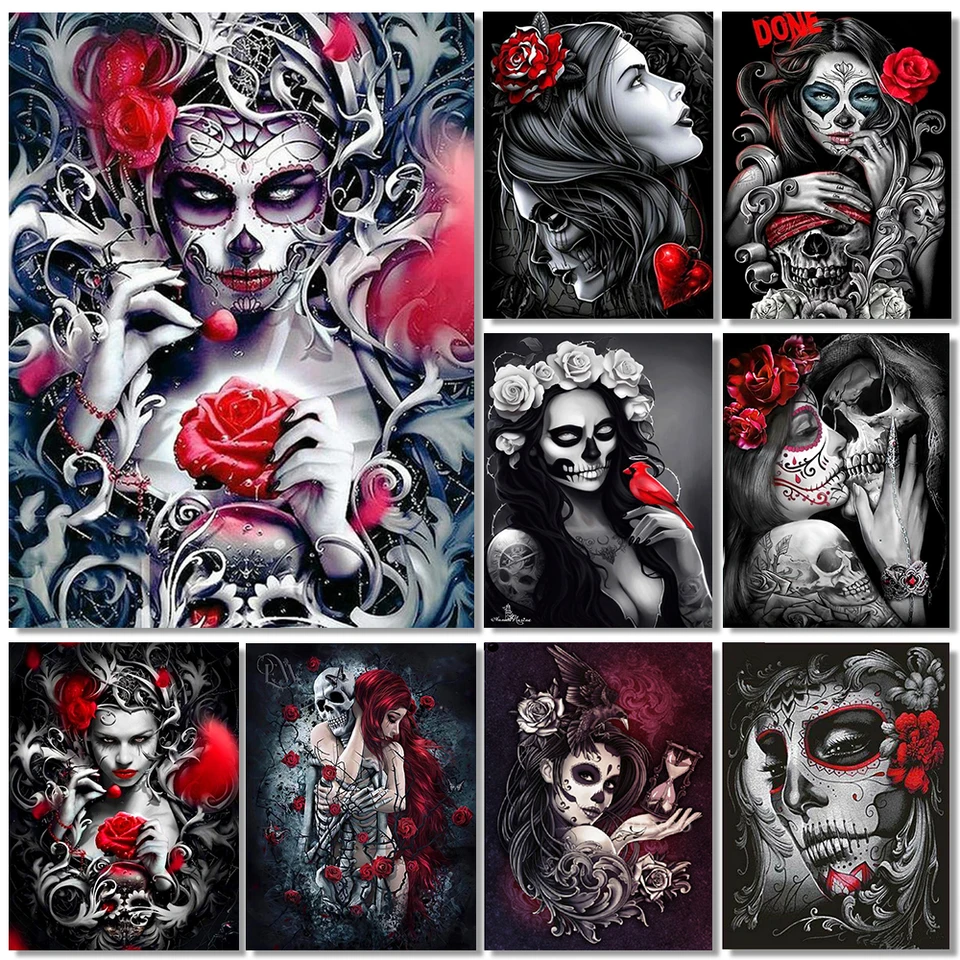 5D Diamond Painting Plné vŕtacie štvorcové / okrúhle kôpre lebka Diamond Diamond Girl Cross Stitch Predaj ručný umelecký hobby darček