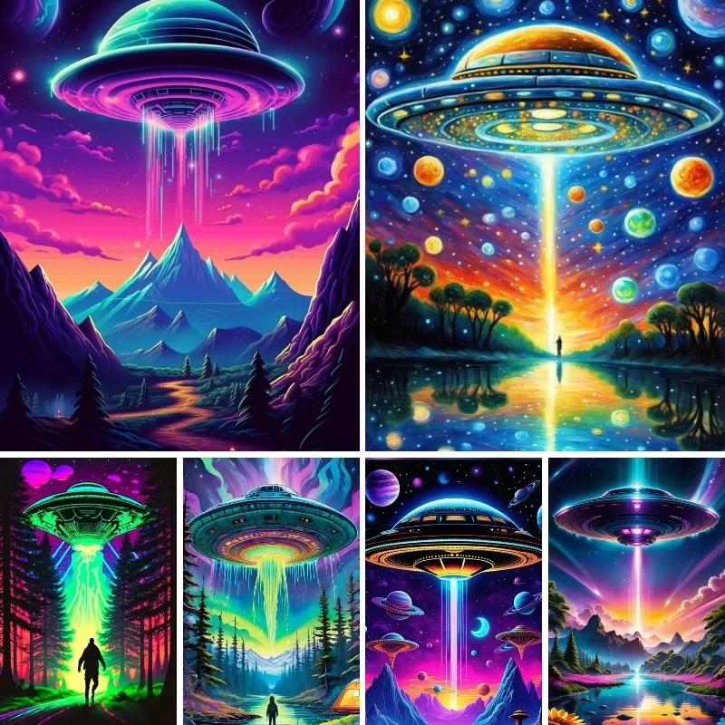 5D DIY Abstraktné UFO a galaxia scéna Diamond maľba kamienok Mozaika výšivky mimozemšťan UFO vesmírna krajina krížový steh dekor