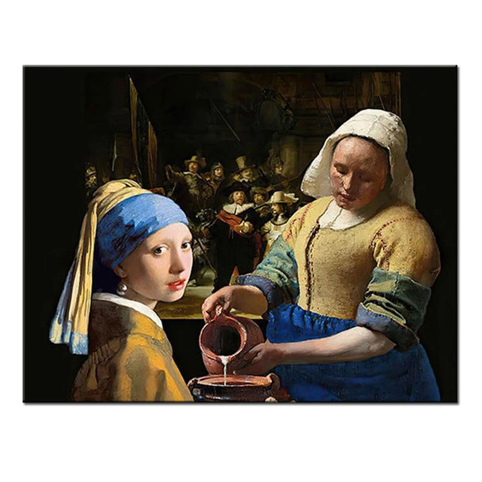 5D DIY Diamond Painting Pearl Girl, Johannes Vermeer Diamond Winkloidy Full Square Diamond Mosaic Smodeny Art The Milkmaid
