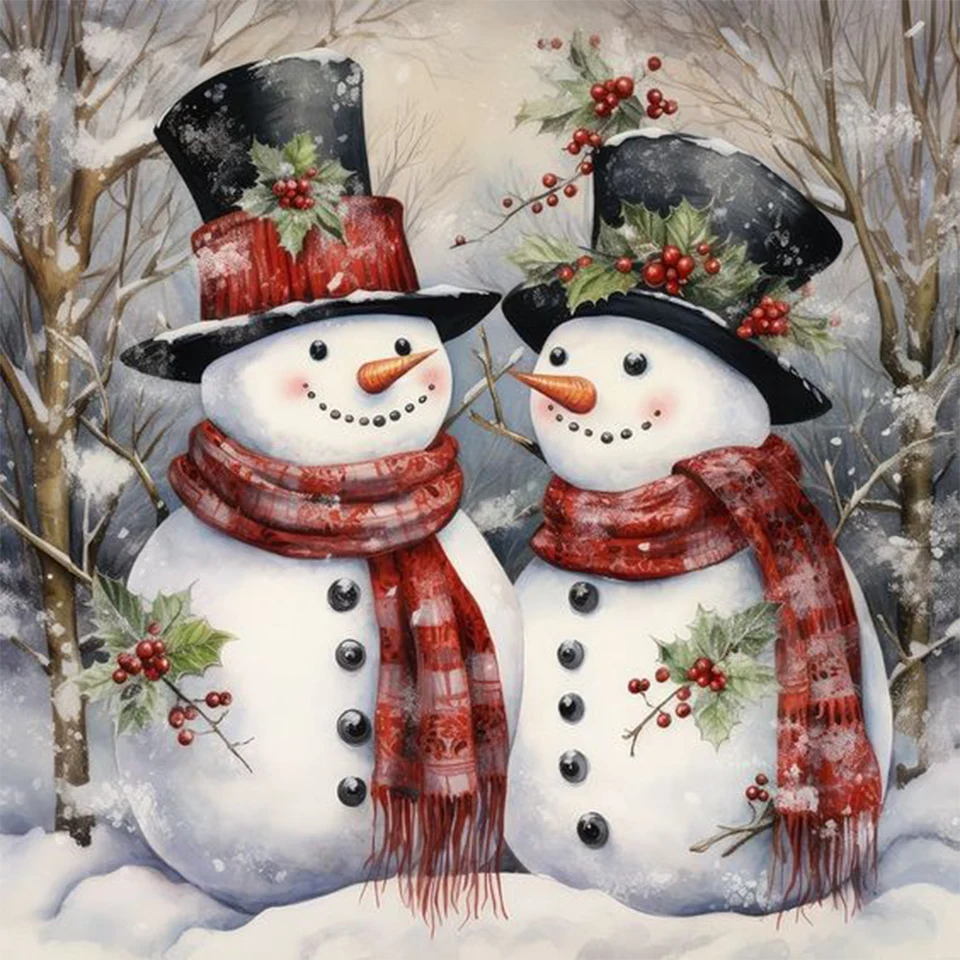 5D DIY Full Round Drill Diamond Painting Christmas Snowman Domov Decor30x30CM