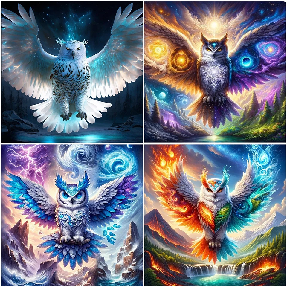 5D DIY Full Round Drill Diamond Painting Flying Owl Kit Home Decor Art Craft
