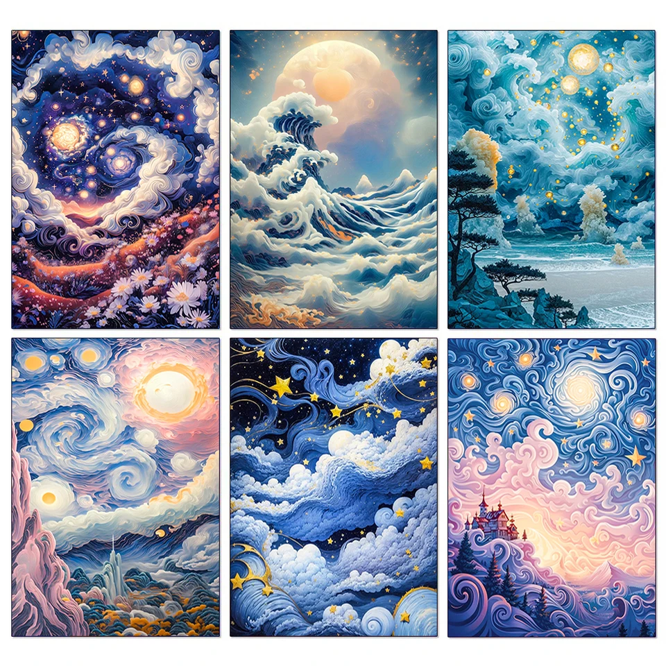 5D DIY Krajina Diamond Painting Night Starry Sky Cross Stitch súpravy Mozaika Plno