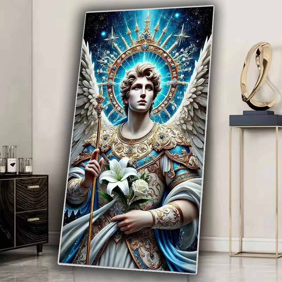 5d DIY Náboženská diamantová maľba Kit White Angel Man kríž výšivok Lily Flower Diamond Mosaic Art Darček