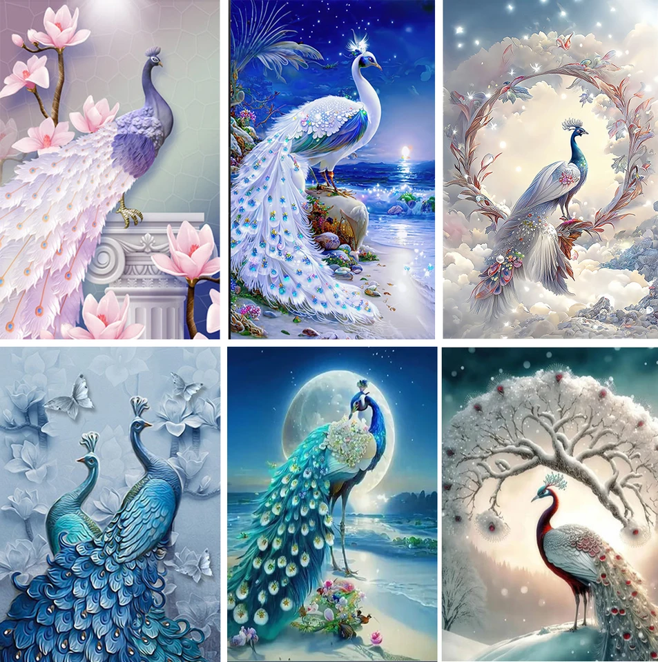 5D DIY Pávy Diamond Painting Animal Plne okrúhly diamantový výšivok mozaik