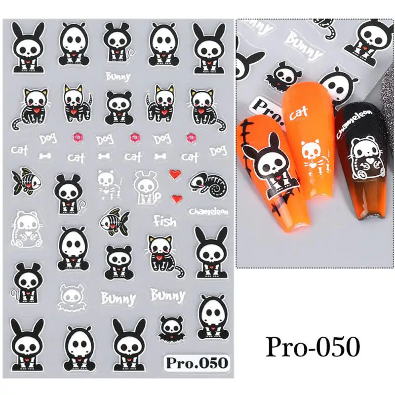 5D vyrazené halloweenské nechtové umenia nálepky lebky lebka tekvica nechtov na nechty bat pavúky anime obtisky vyryté manikúrové dekorácie