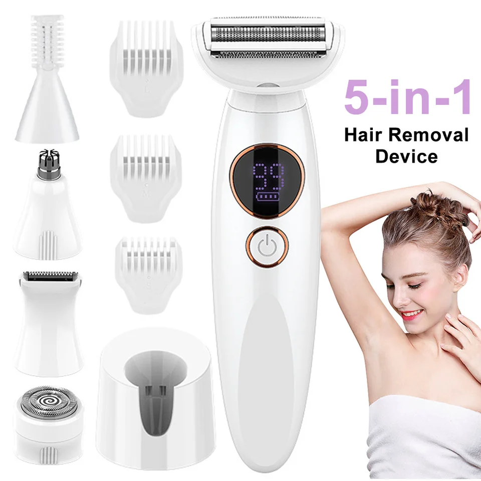 5in1 Nabíjateľné ženy epilátor pre tvár tela Elektrický holiaci strojčeka Žena Demontáž chĺpkov Bikini Zastričila noha Lady Shaver Callus Remover