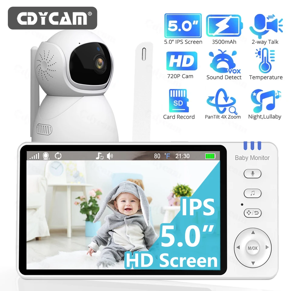 5'Ips Screen Video Detský monitor Pan-Tilt-Zoom Camera Elektronická opatrovateľka