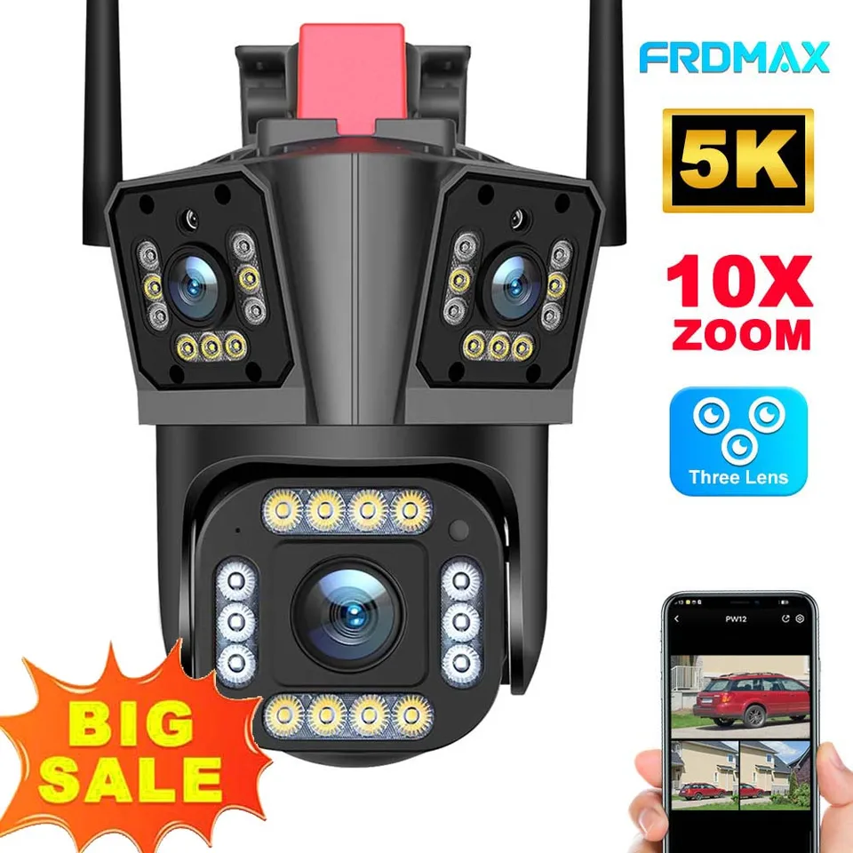 5K 12MP WiFi IP fotoaparát Outdoor 10x Zoom Tri šošovky PTZ Security Camery Human Detekcia Nepremokavá inteligentná inteligentná CCTV video dohľad