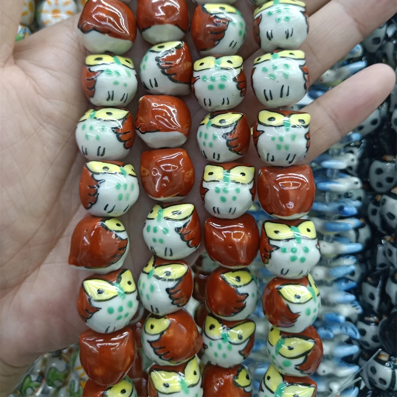 5ks 15x16mm ručne maľované tukové sovy keramické korálky DIY SPACER Cute Animal Per Bead pre šperky na výrobu náhrdelníka náramkov