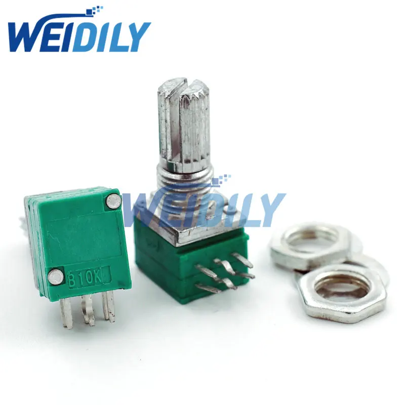 5ks 6pin RK097G B10K B103 10K Dual Potentiometer s prepínačom Audio výkonný zosilňovač tesnenia Potentiometra Dĺžka rukoväte 15 mm