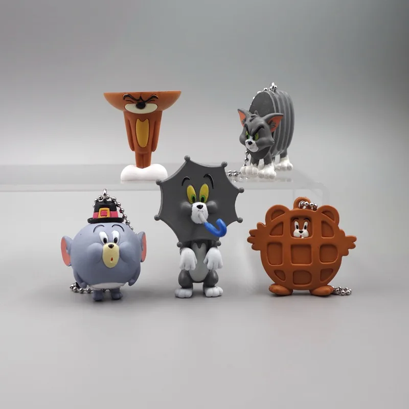5ks Anime Tom a Jerry Series Cute Character Model Model Doll Keychain Prívesok Ornament Accessories for Children Gifts Hobby Hračky