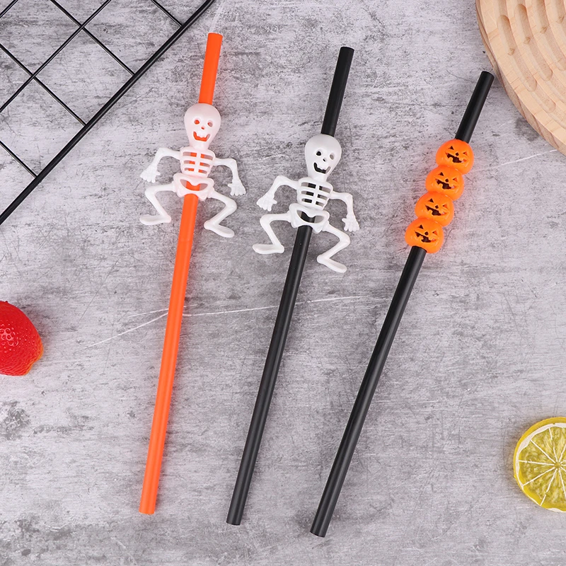 5ks/balenie 28cm Creative Halloween Téma slamy tekvica lebka Opätovne použiteľná slama pre bar KTV reštaurácia Halloween Party