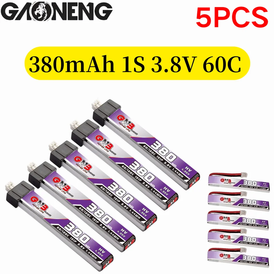 5ks gaoneng gnb 380MAH 1S 3,8V 60C HV LiP batéria s ph2.0 zástrčkou pre UK65 US65 happyModel Mobula7 Snapper FPV 65S Whoop Whoop Drone Drone