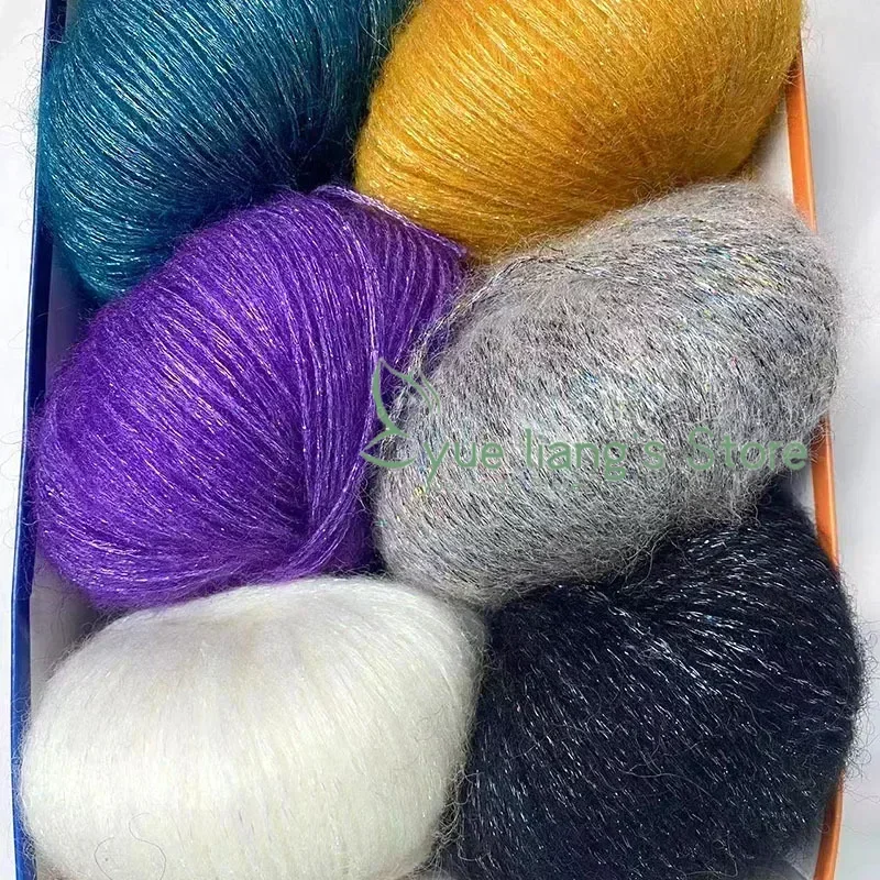 5ks Golden Scallion Mohair Shimmers s ľahkou vlnovou priadzou Mohair pre pletenie svetre metalizované lesklé lesklé závity