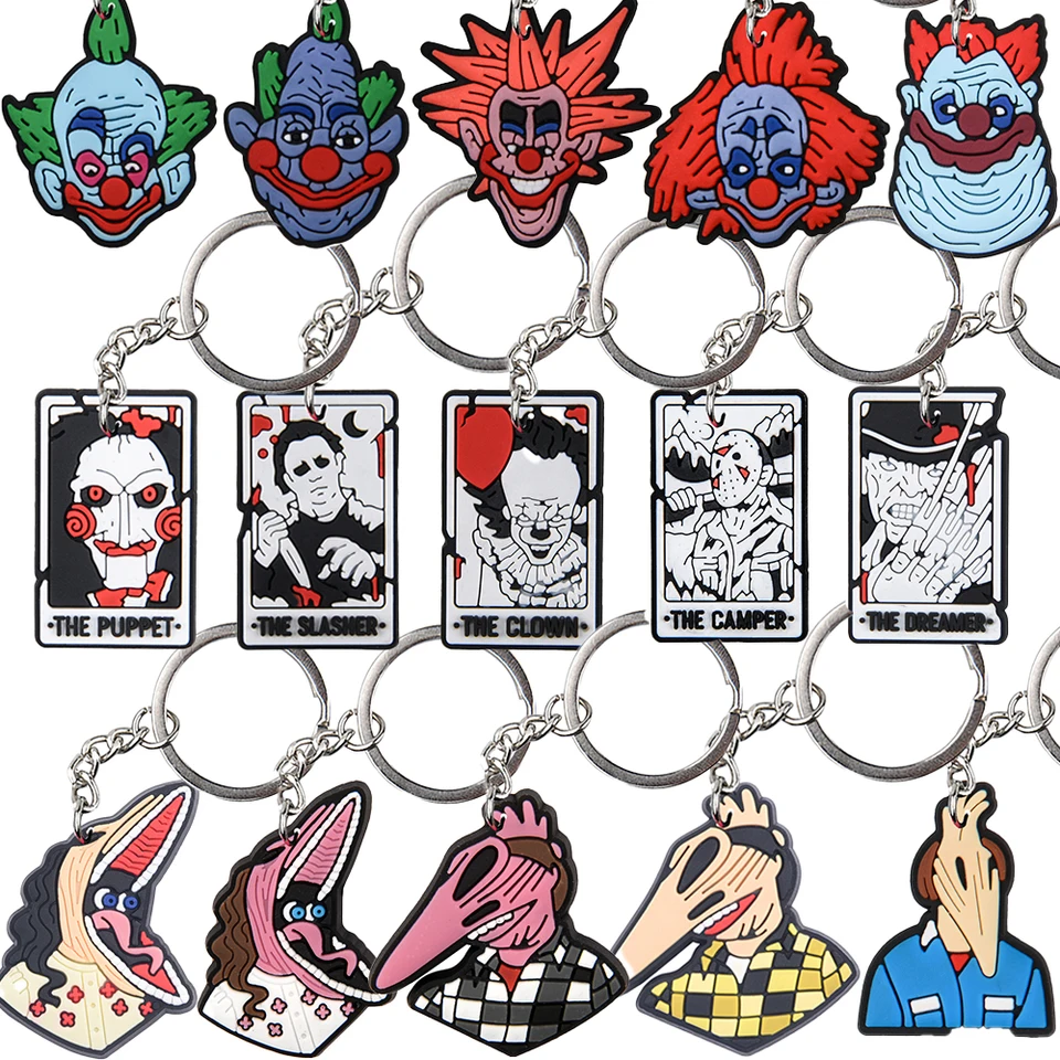 5ks hororové filmy Ghost Keychains Boys Dievčatá Čierny had Keyrings Keyrings Keyring Key Ružové srdce Kľúčové reťazce vtáčí kľúče prstene pre Halloween