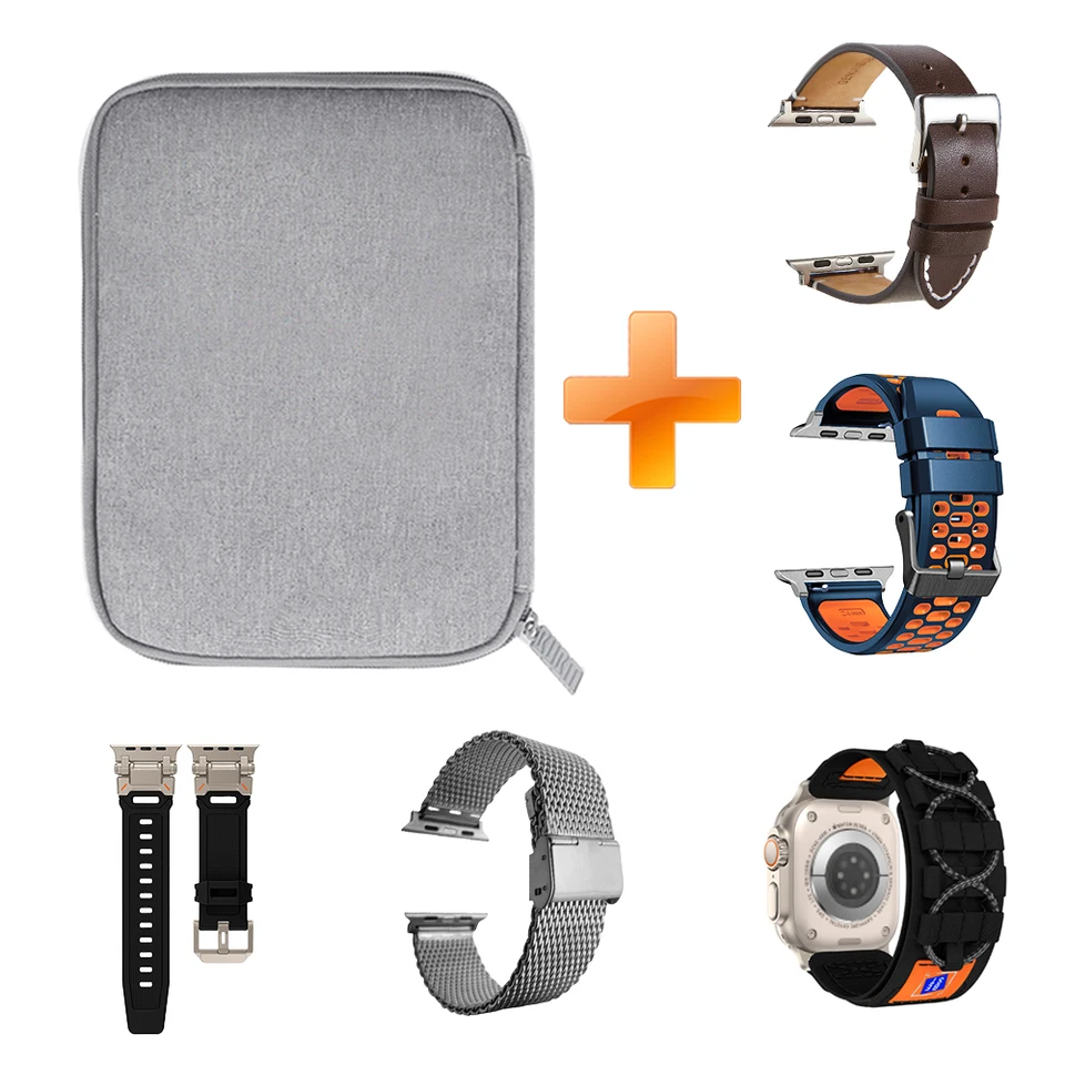 5ks Jedno setové pásy Watch+Storage Bag, Sledujte remienok pre Apple Watch 49 mm 45 mm 44 mm 42 mm TPU, nehrdzavejúca oceľ, nylonové strážené pásma