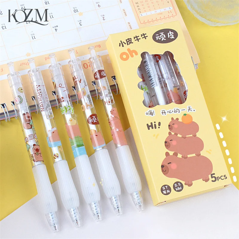5ks karikatúra Kawaii Capybara Gel Pen Fashion módne písanie Sladké pero estetické kancelárske potreby