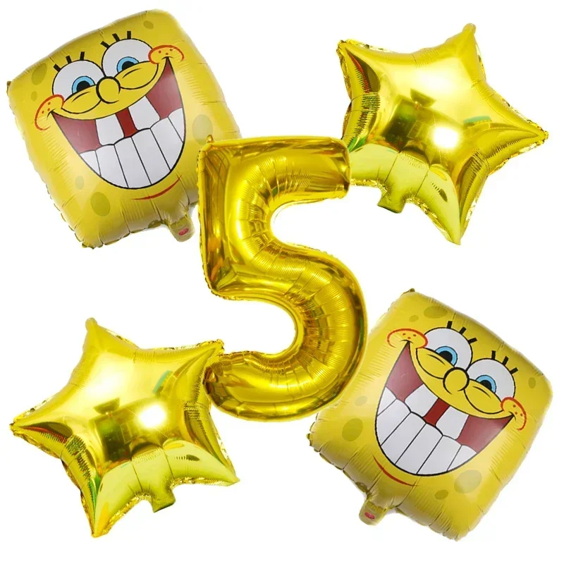 5ks karikatúra SpongeBob Squarepants Expression Balóny 32 palcov zlato číslo fólia balón babyshower pre deti narodeninová oslava dekorácia
