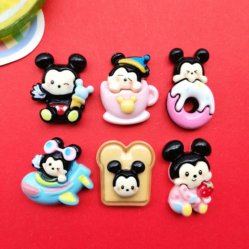 5ks karikatúry lesklé jedlé jedlé hrajte šišky chlieb Mickey živice Flatback Cabochons DIY Crafts Materiály šperky výroby kúziel